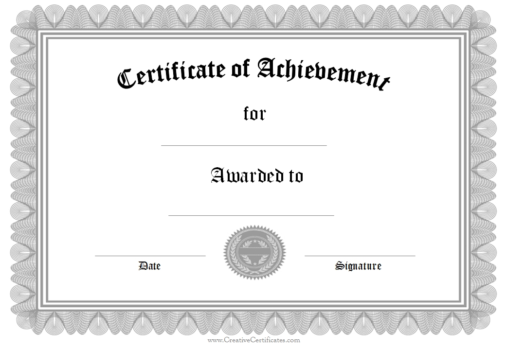 free blank Certificate of Achievement