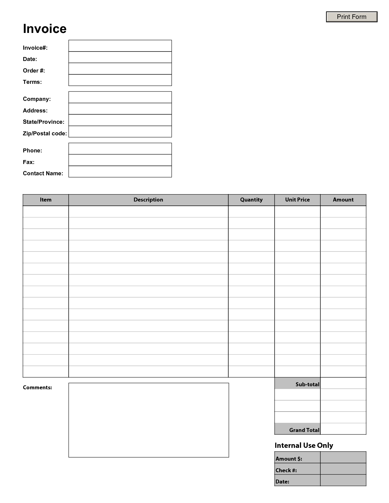 Blank Invoice To Print | free to do list