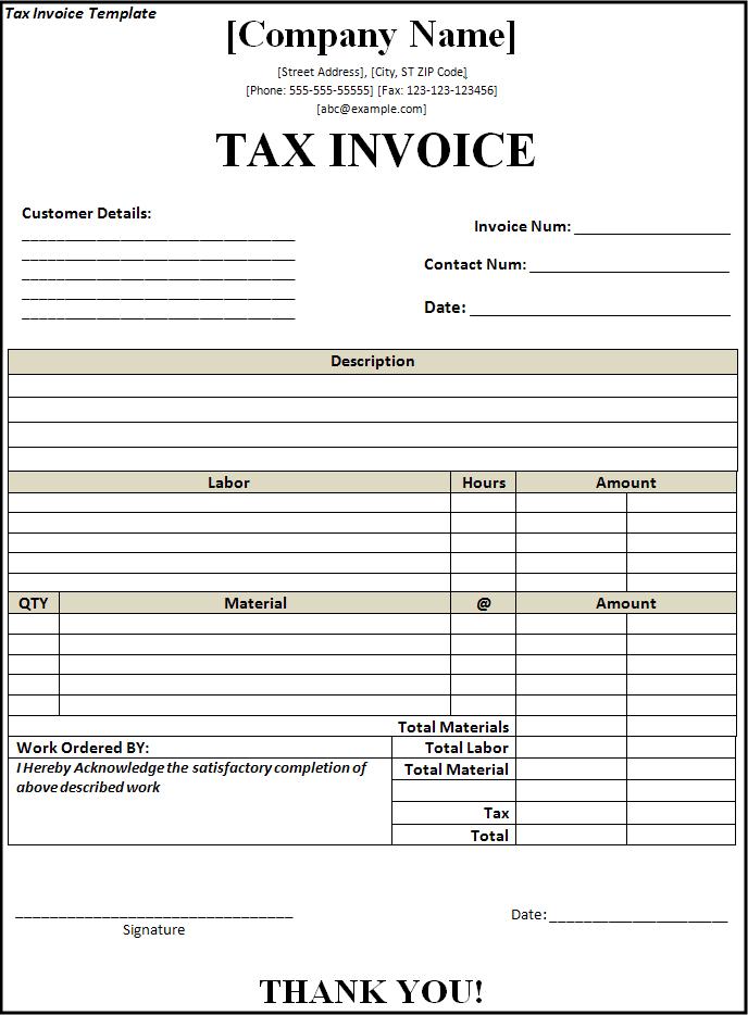 tax invoice template download