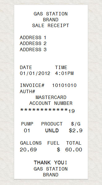 Gas Station Receipt Gas Station Receipt