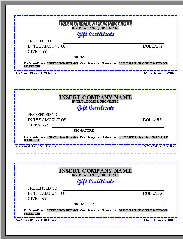 Printable Gift Certificate Template Free Google Doc