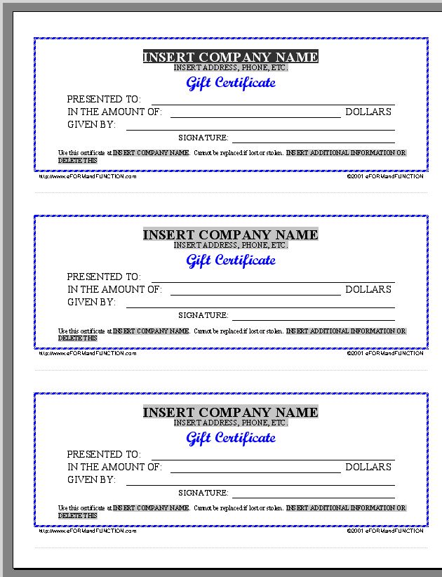 Google Docs Gift Certificate Template