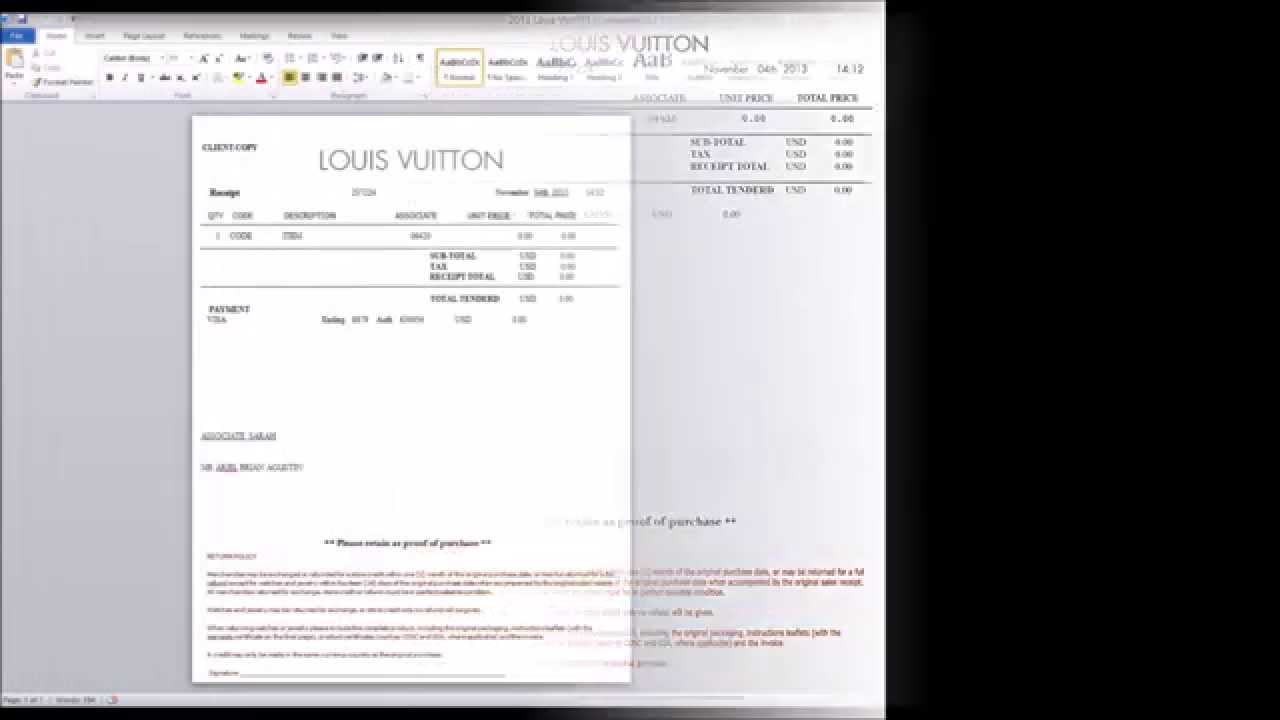 Chanel Gucci Saks Barneys Louis Vuitton Nike Hermes Receipt 