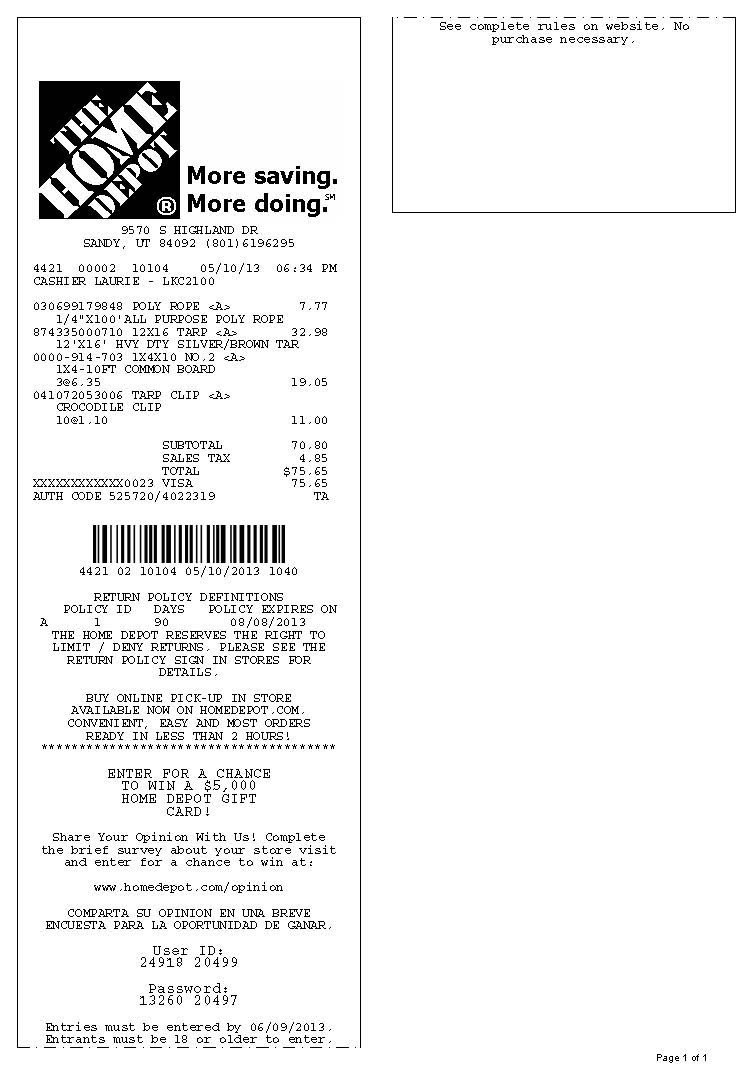Home Depot Receipt Template | Best Template Examples Home Depot Receipt Template | Best Template Examples