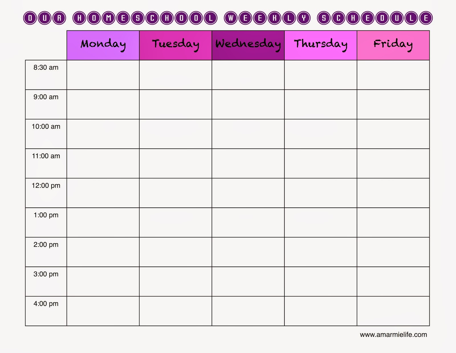 A Marmie Life: Homeschool Weekly Schedule and a free template