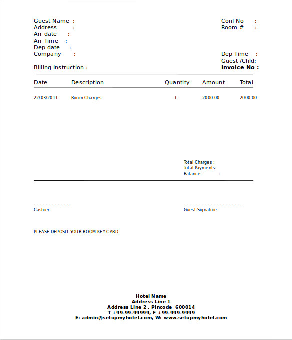 free hotel invoice template