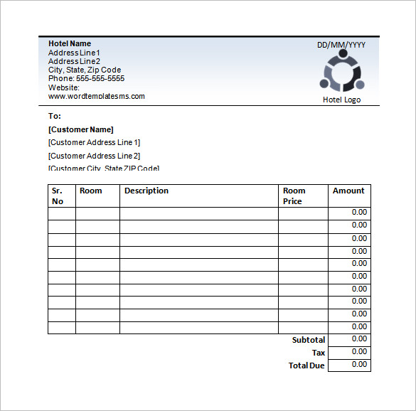 blank hotel receipt template