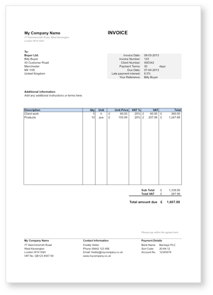 Free Invoice Template UK