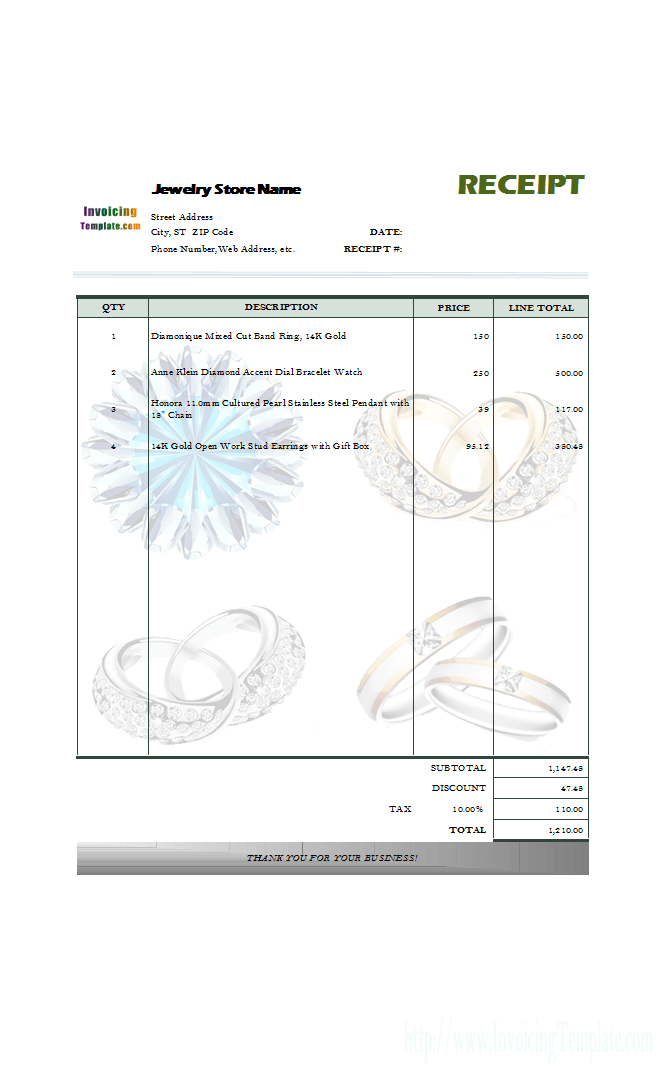 Jewelry Receipt Template – printable receipt template