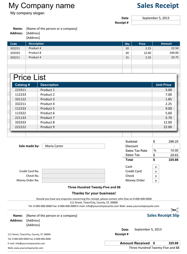 Jewelry Receipt Template