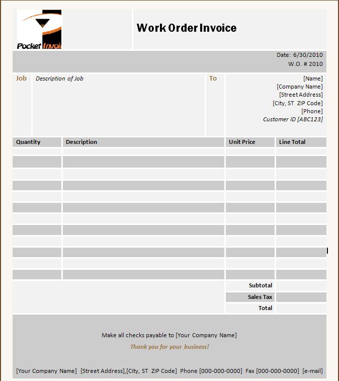 Work Order Invoice | printable invoice template