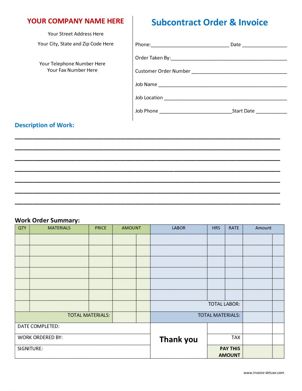 Job Invoice Template | printable invoice template