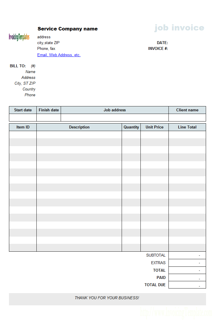 Excel Job Invoice Template Free Download