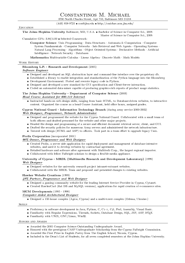 latex resume tamplete computer science