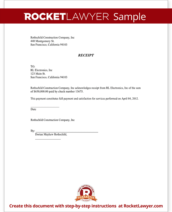 General Receipt Template Sample Receipt Form | Rocket Lawyer