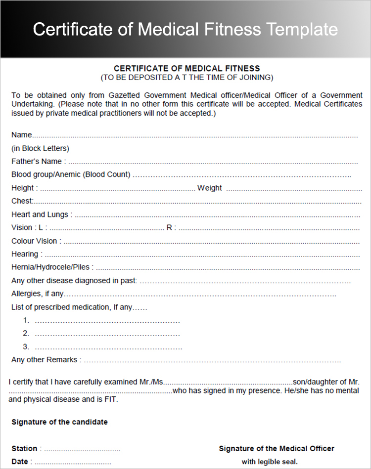 Medical Fitness Certificate for Central Govt Employee 2017 2018 Medical Fitness Certificate for Central Govt Employee 2017 2018
