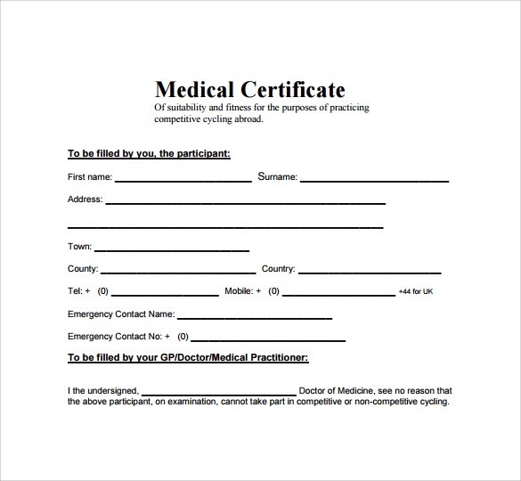 medical certificate format for sick leave for student Templates 