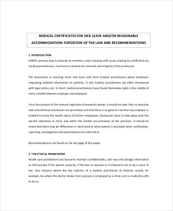 Sample Medical Certificate for Sick Leave 6+ Examples in Word, PDF Sample Medical Certificate for Sick Leave 6+ Examples in Word, PDF
