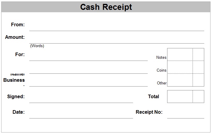 Simple Cash Receipt Template Layout with Blue Border : Helloalive