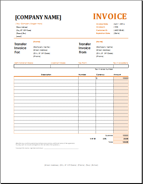 Account Transfer Invoice for EXCEL | EXCEL INVOICE TEMPLATES Account Transfer Invoice for EXCEL | EXCEL INVOICE TEMPLATES