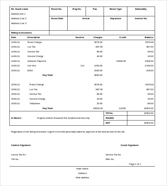 Hotel Receipt Template 17+ Free Word, Excel, PDF Format Download 