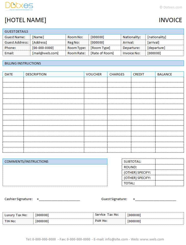Hotel Invoice Template (in Microsoft Word®) Hotel Invoice Template (in Microsoft Word®)