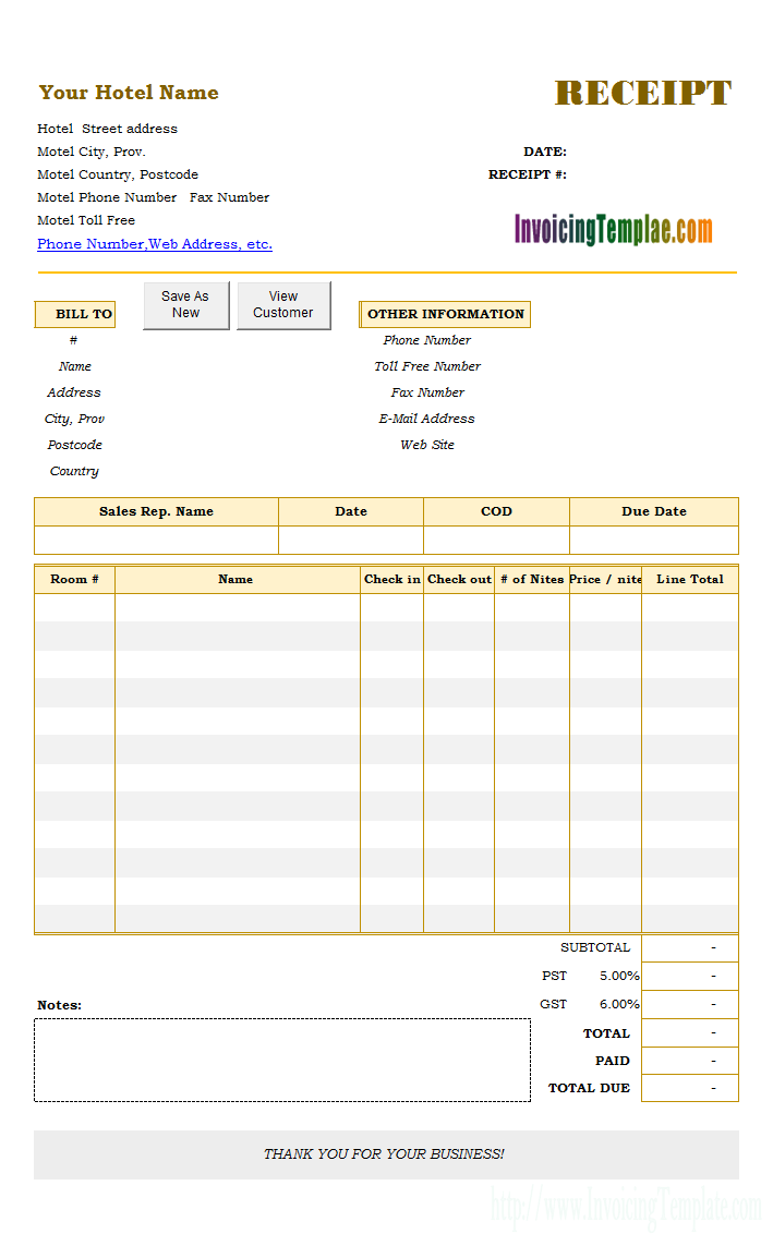 Hotel Receipt Template