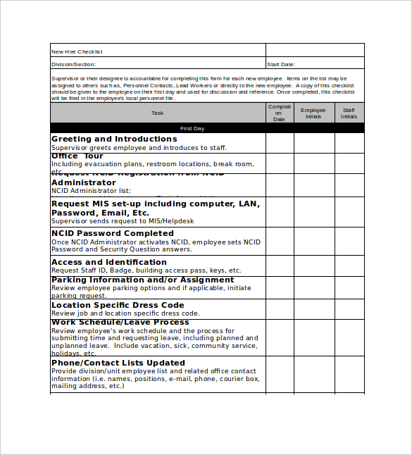 New Hire Checklist Template – 12+ Free Word, Excel, PDF Documents New Hire Checklist Template – 12+ Free Word, Excel, PDF Documents
