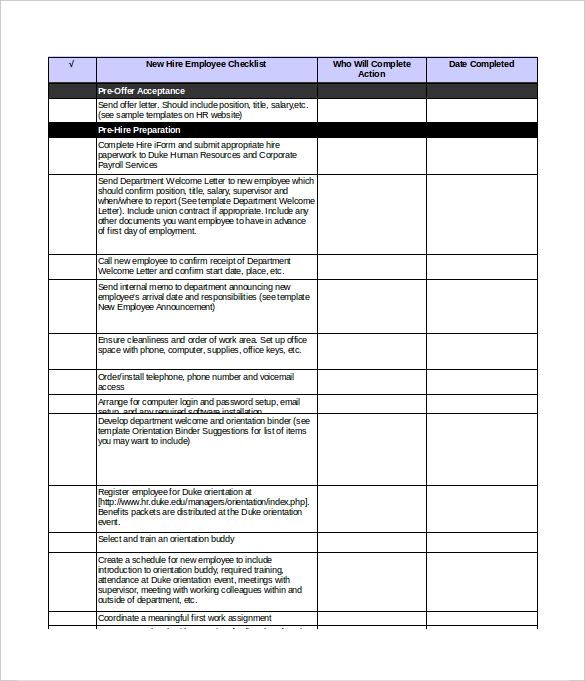 New Hire Checklist Template – 12+ Free Word, Excel, PDF Documents New Hire Checklist Template – 12+ Free Word, Excel, PDF Documents