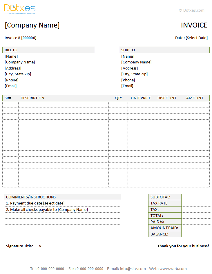 100 Free Invoice PDF Templates | Print & Email