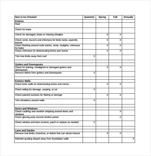 equipment maintenance schedule template