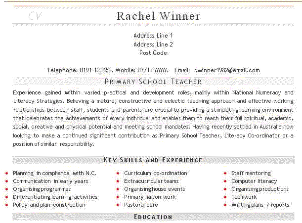 Primary Teacher CV Example forums.learnist.org Primary Teacher CV Example forums.learnist.org