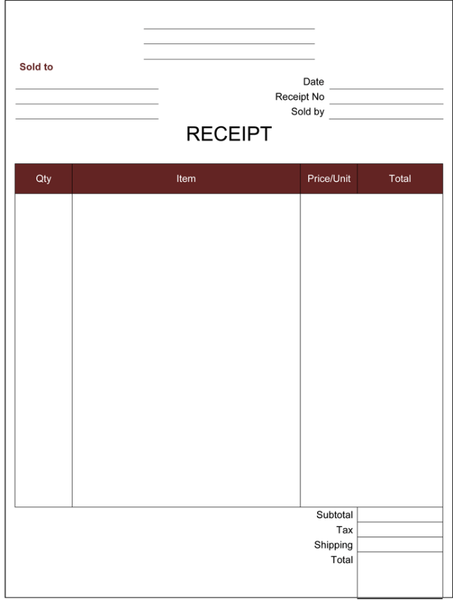 Free Receipt Template | Rent Receipt and Cash Receipt Forms