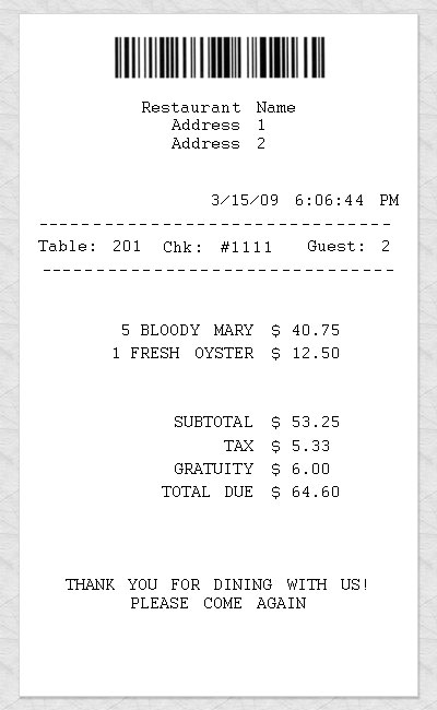 Printable Restaurant Receipt Template Printable Receipt Template