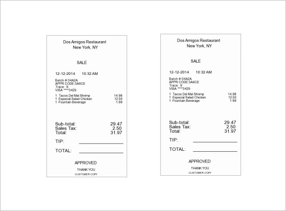 Restaurant Receipt Template 10+ Free Word, Excel, PDF Format 