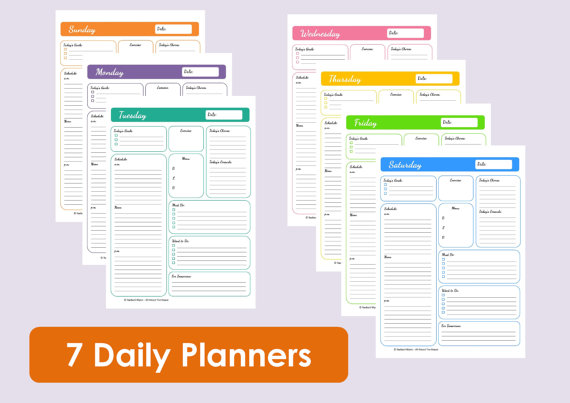 Printable Daily Planners Time Management 7 sheets