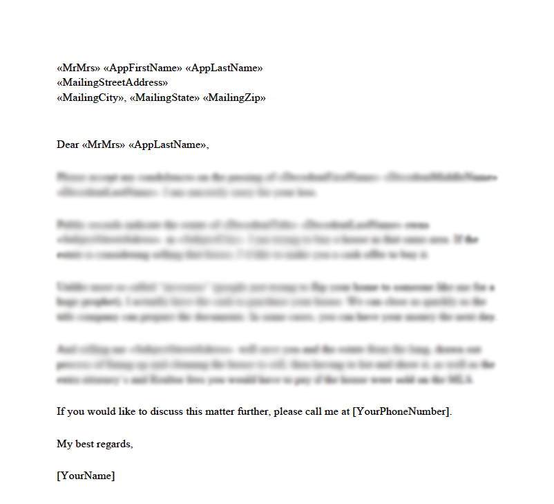 Free Probate Marketing Letter – Searchable Sellers Free Probate Marketing Letter – Searchable Sellers