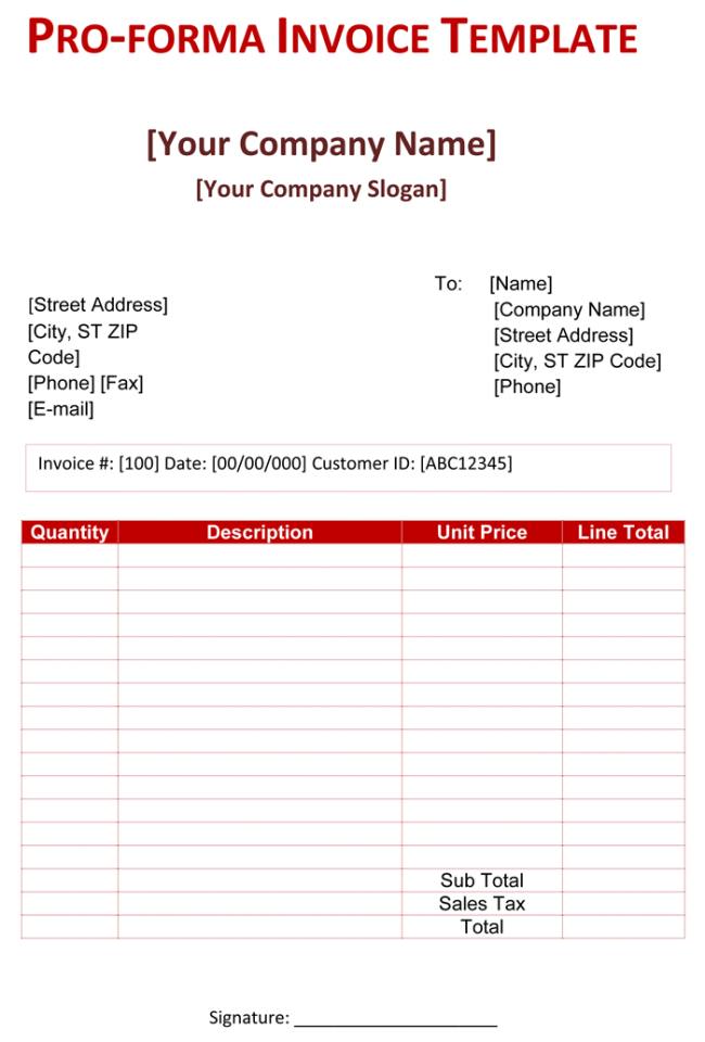 sample proforma invoice template sample proforma invoice template