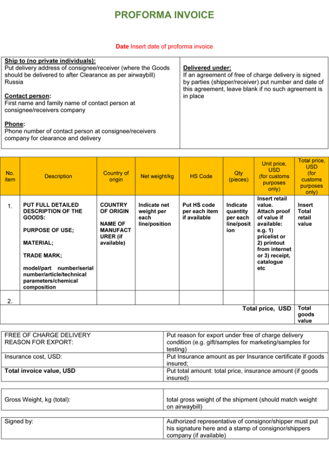 Proforma Invoice Template Word Doc | invoice sample template