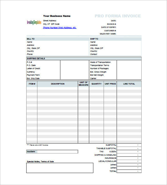 Proforma Invoice Template Free Excel, Word, PDF Documents 