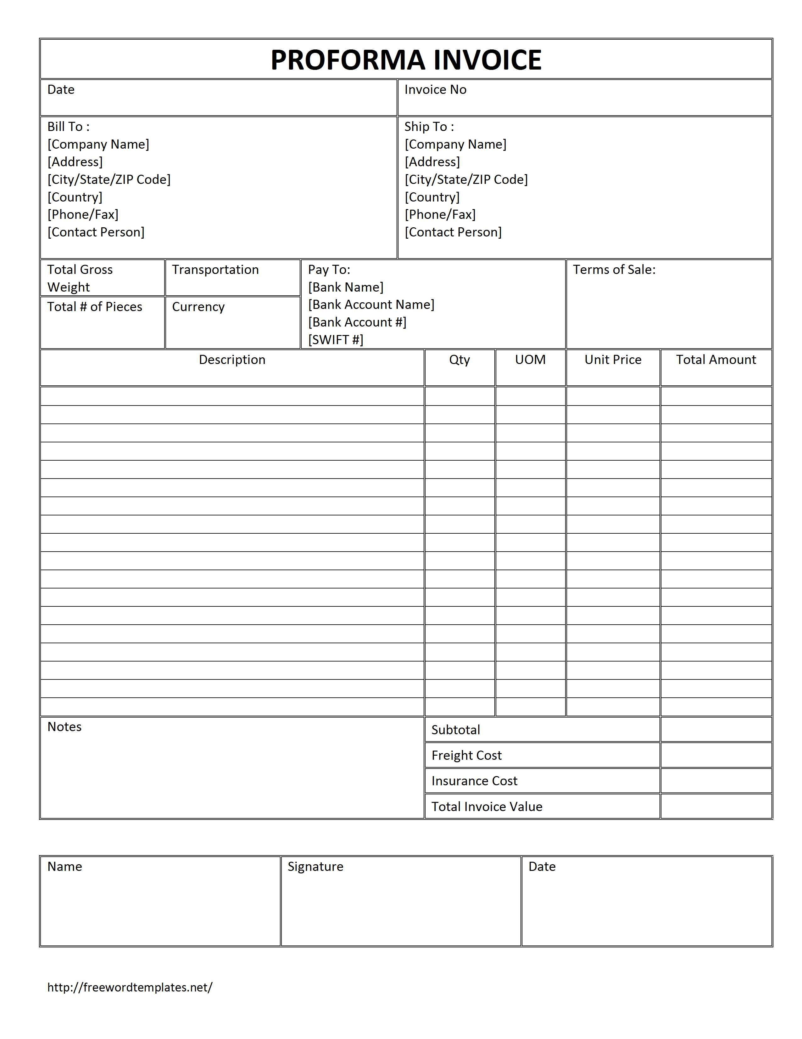 Proforma Invoice Template Word | invoice example