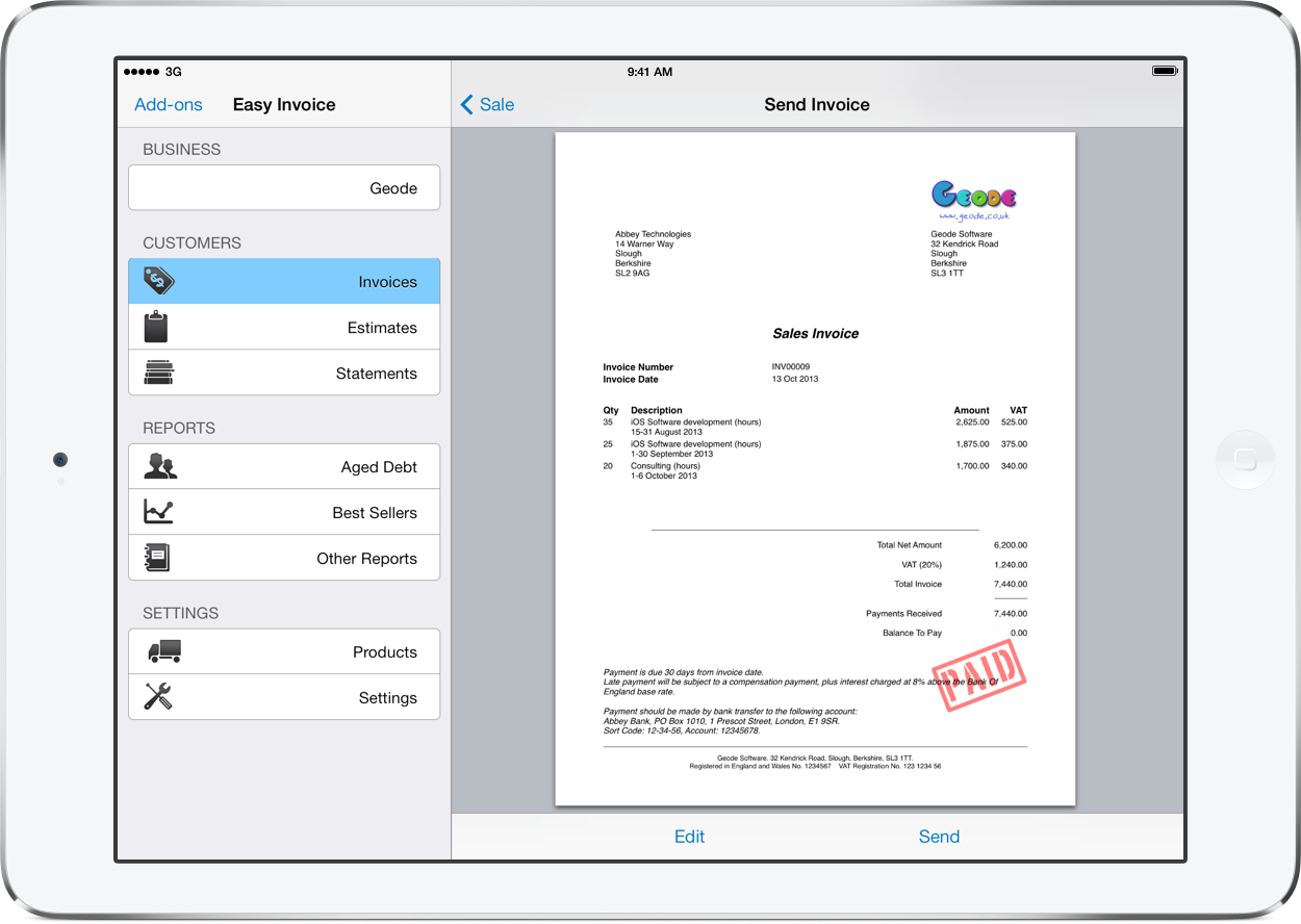 PDF Invoicing for iPad, iPhone and Mac | Easy Invoice