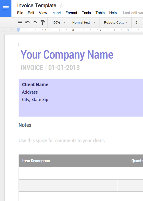 Blank Invoice Template Free for Google Docs