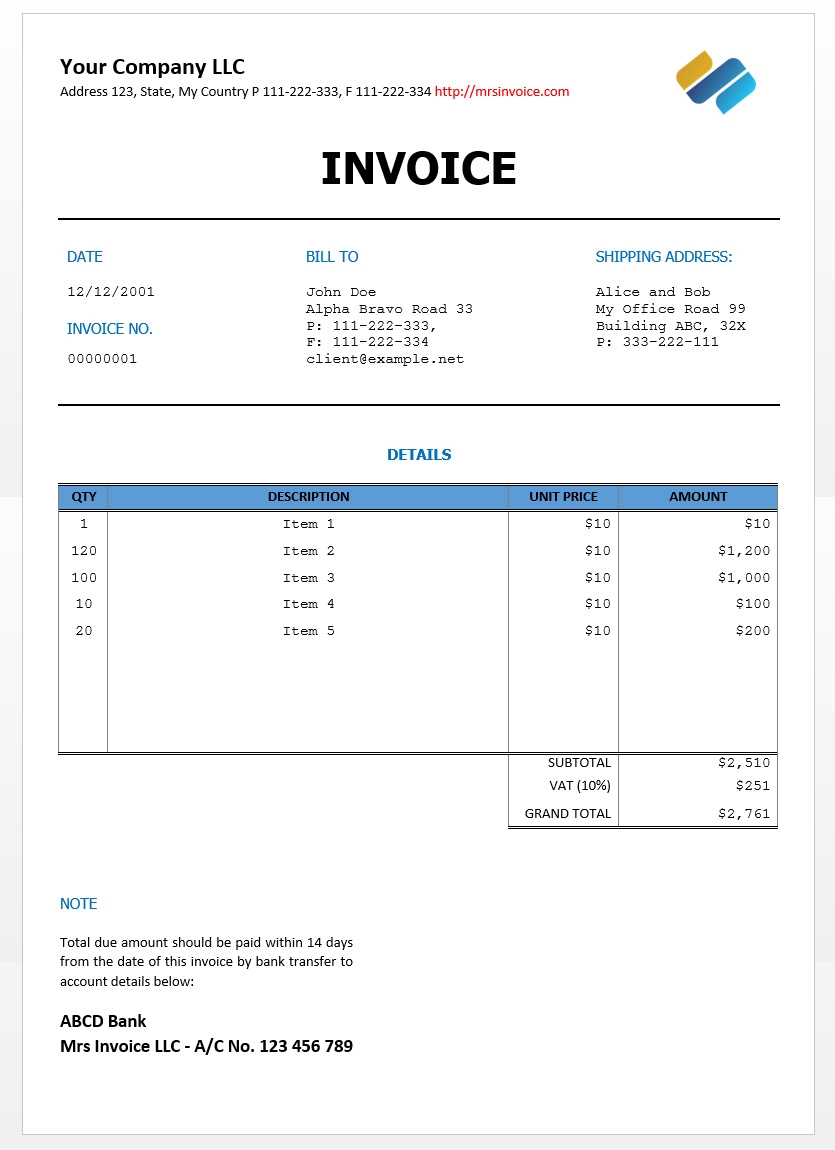 Templates For Receipts | Free Invoice Template