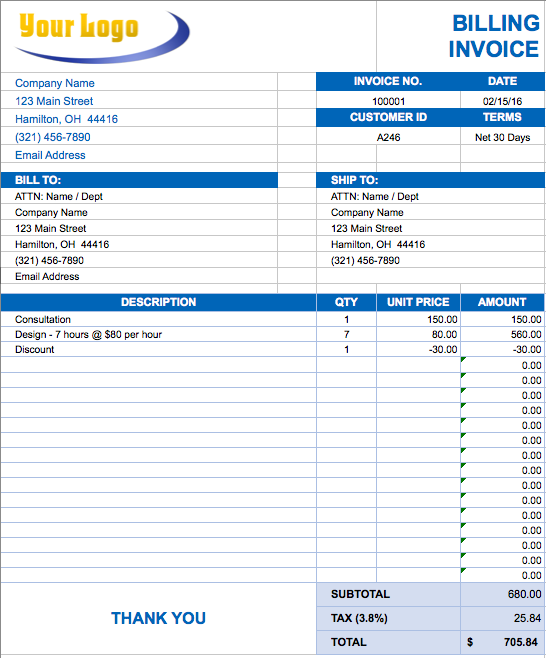 Invoice Excel Download | Free Invoice Template
