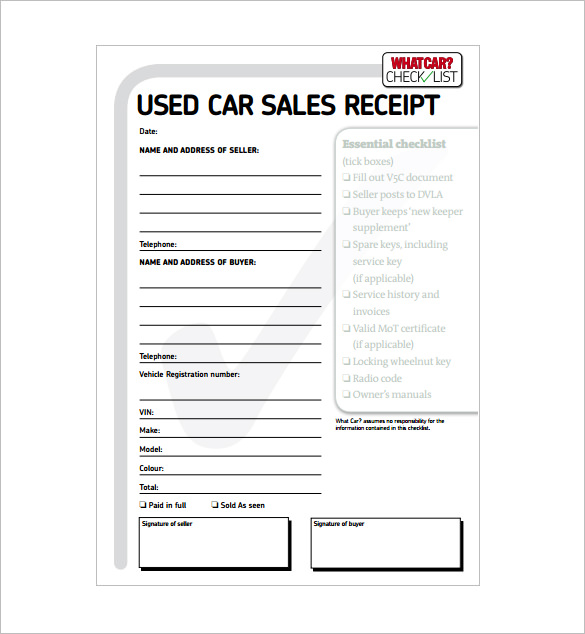 Car Sale Receipt Template 11+ Free Word, Excel, PDF Format 