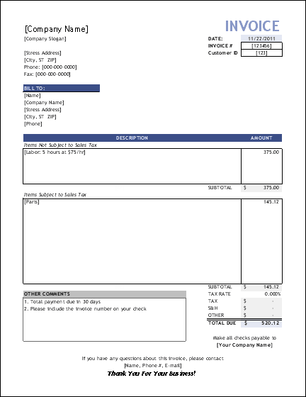 services rendered receipt template
