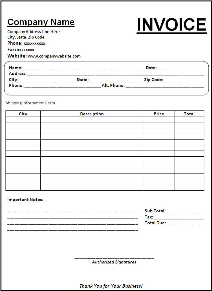Free Blank Invoice Template for Microsoft Word Free Blank Invoice Template for Microsoft Word