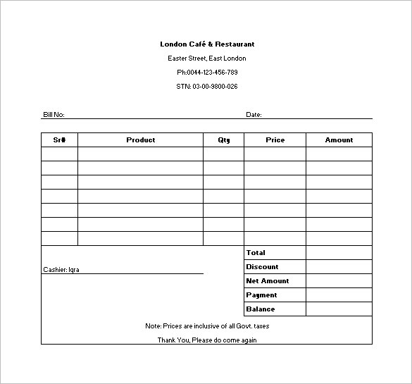 4 free invoice template excel | Printable Receipt