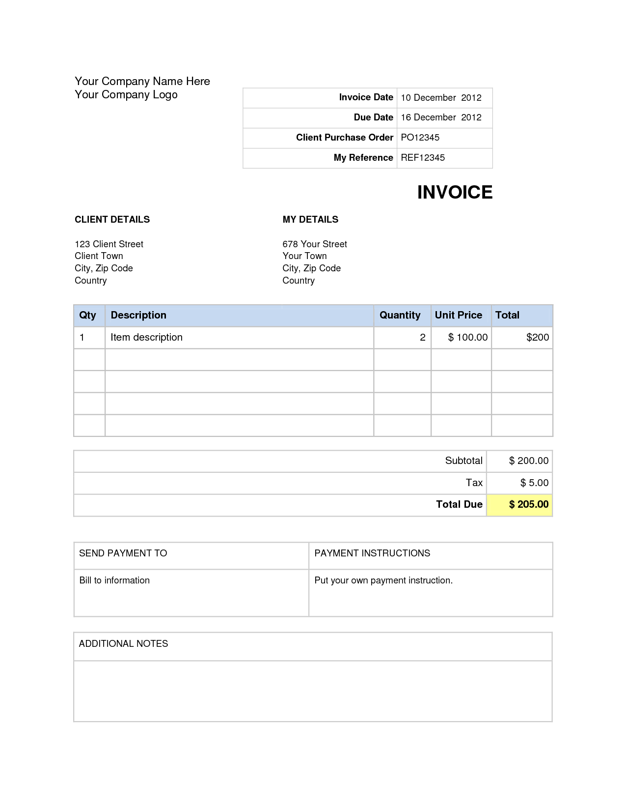 Invoice Template for Word Free Basic Invoice